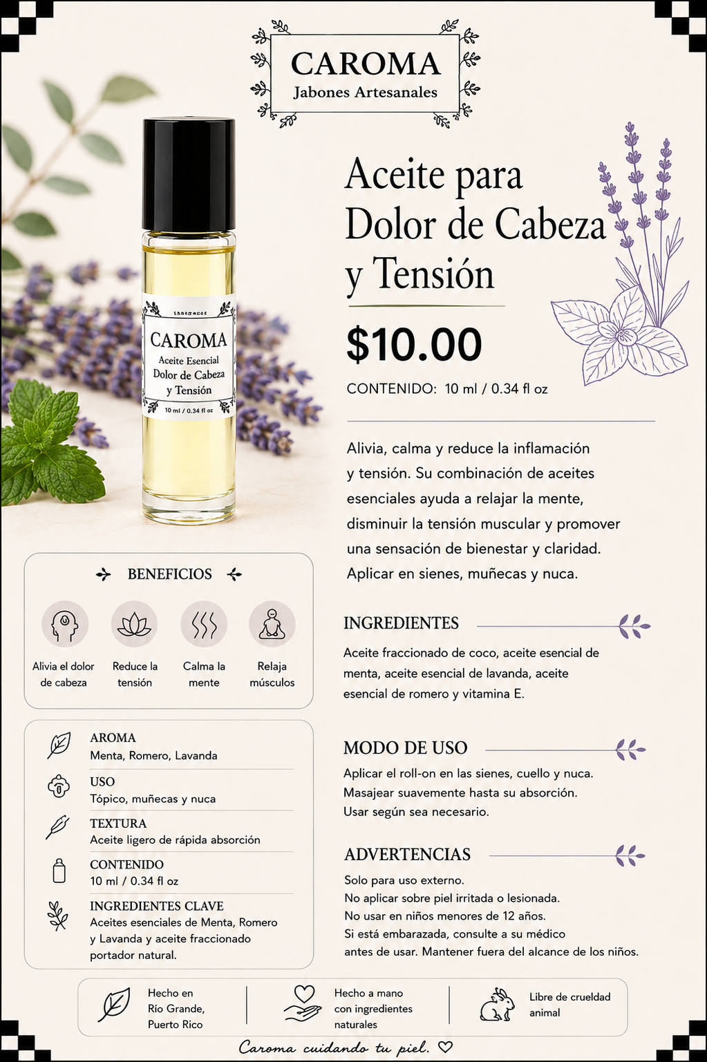 Aceite esencial para Dolor de cabeza y tensión.