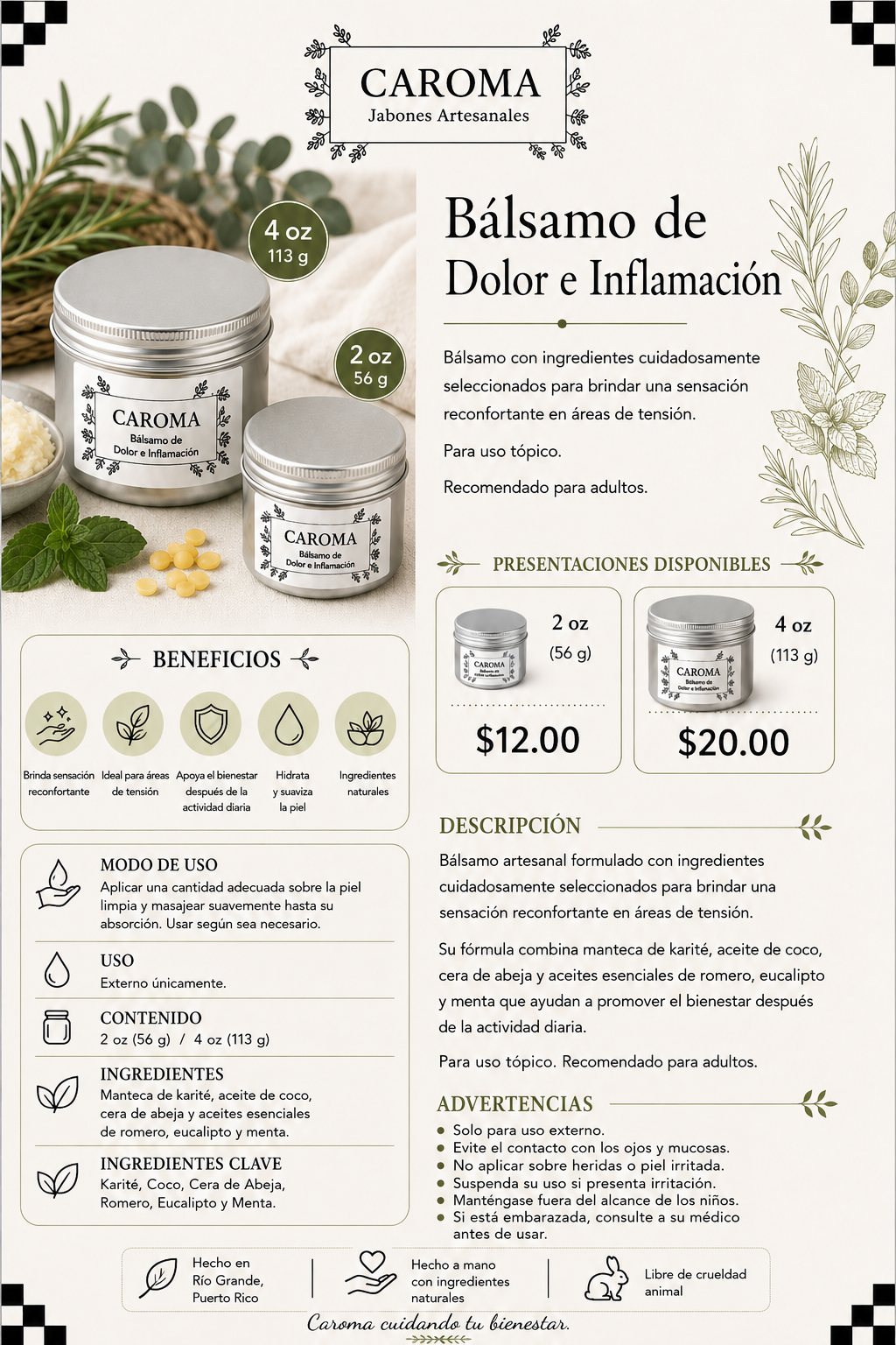 Balsamo para Dolor e Inflamación.