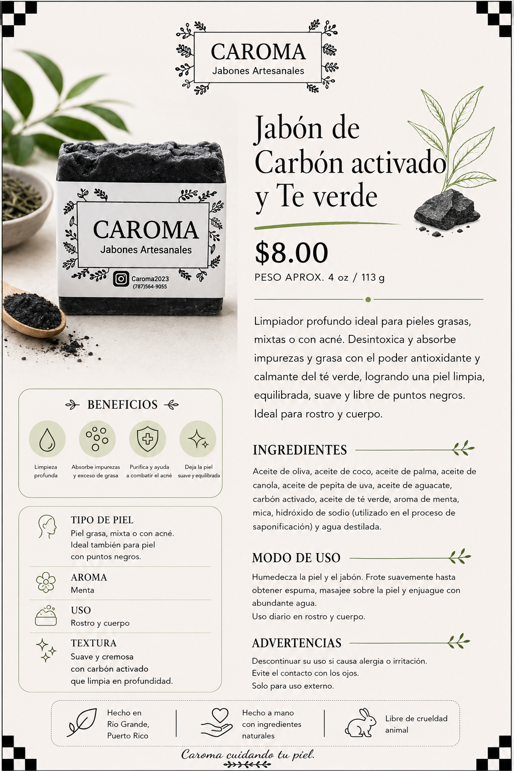 Jabon Carbón activado y Te verde.