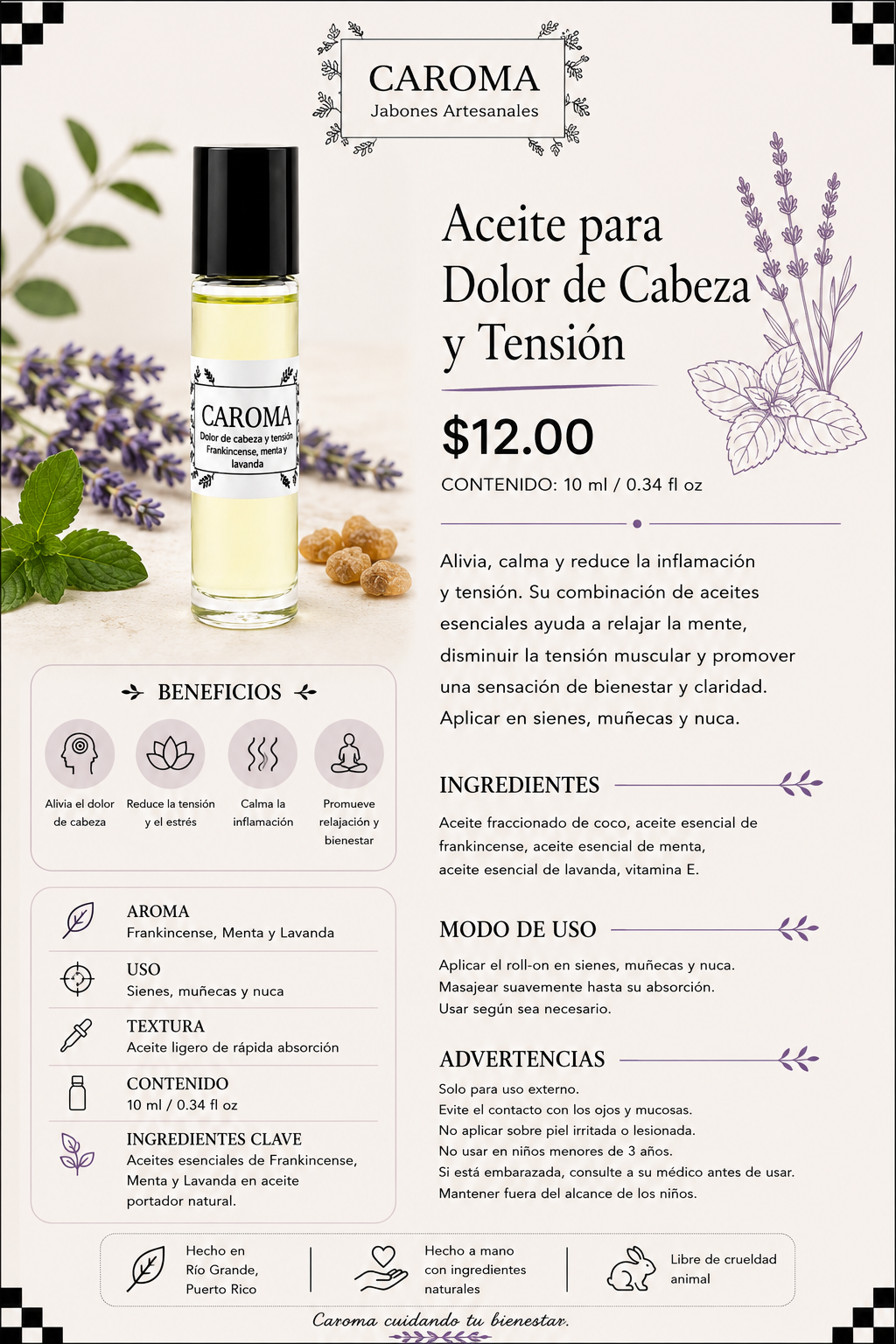 Aceite esencial para Dolor de cabeza y tensión.